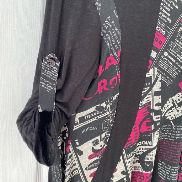 Clientele Pink and Black Print Asymmetrical Open Cardigan Sz Small - Picture 4 of 6